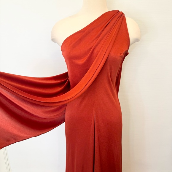 🌺SOLD🌺 Frederick’s of Hollywood Silky Satin Rust Column Maxi Gown Vintage Dress - Picture 3 of 11
